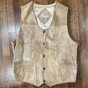 VTG Zamher Tan Suede Leather Vest Mens M Western Snaps Rodeo Motorcycle